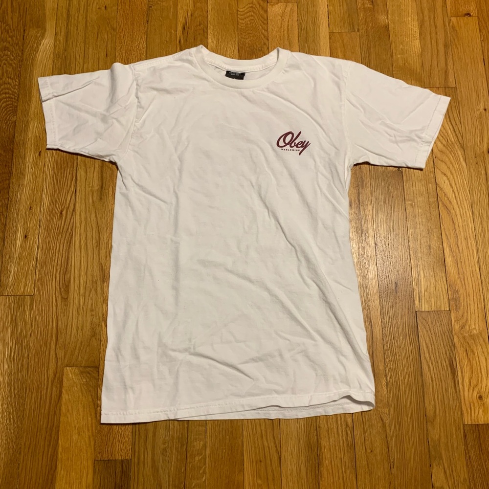 White obey tee